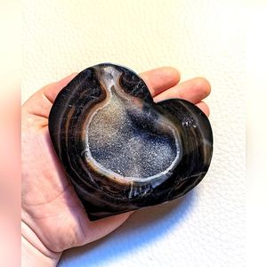 Black Agate Druzy Slab Heart Coaster Plate
